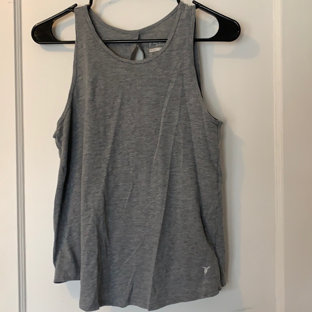 Gray athletic top.